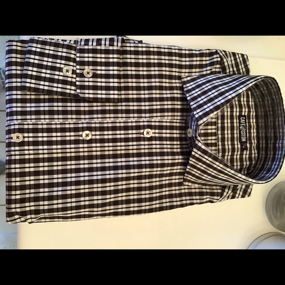 Cafe Coton brown/white check shirt 16, NEW